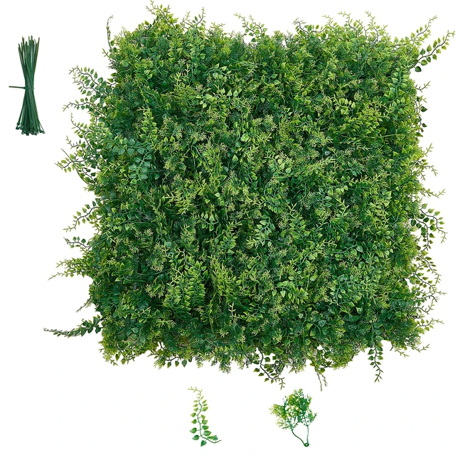 Alt view image 8 of 8 - VEVOR Artificial Plant Wall, 12PCS 20 x 20 in Artificial Boxwood Panels, Sun Protection Greenery Backdrop Privacy Hedge Fence, Fake Grass Screen for Wedding, Indoor, Outdoor Garden, Backyard