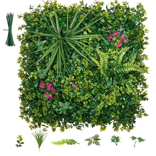 Alt view image 8 of 8 - VEVOR Artificial Plant Wall, 12PCS 20 x 20 in Artificial Boxwood Panels, Greenery Backdrop Privacy Hedge Fence with Sun Protection, Fake Grass Wall Screen for Wedding, Indoor, Outdoor Garden, Backyard