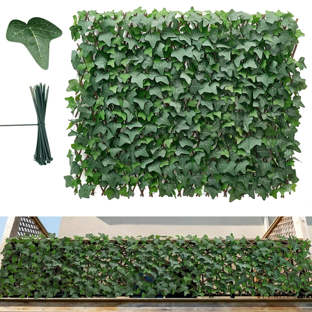 Alt view image 8 of 8 - VEVOR Expandable Fence Privacy Screen, 25 x 126 in Expand Artificial Plant Wall, Realistic Artificial Ivy Panel with 50 Zip Ties, Decorative Faux Greenery Backdrop Hedges for Balcony Patio Outdoor