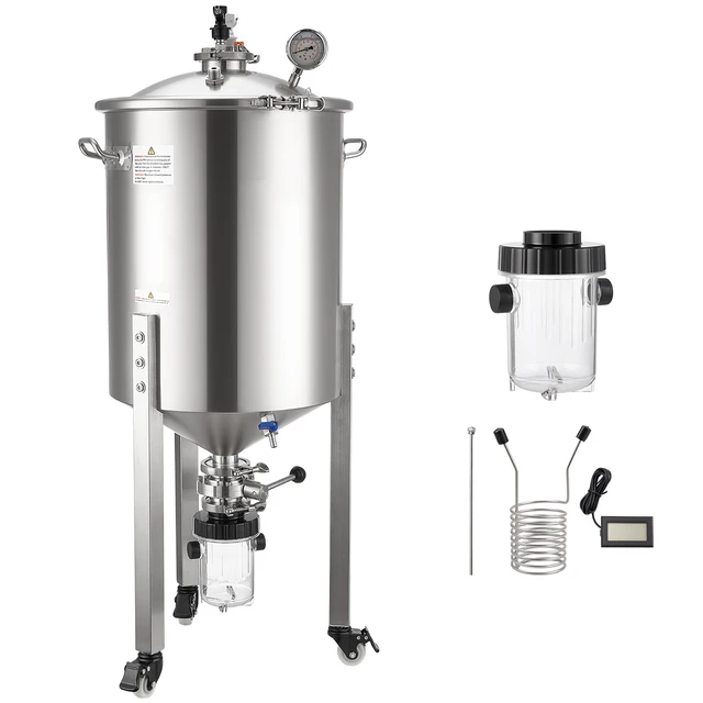 Alt view image 9 of 9 - Pressure Fermenter 15 PSI, 16 Gal/60L All-in-One Stainless Steel Conical Secondary Fermentation Bucket, with Cooling Tube, Yeast Slurry Collection Bottle, for Wine, Beer Brewing Equipment