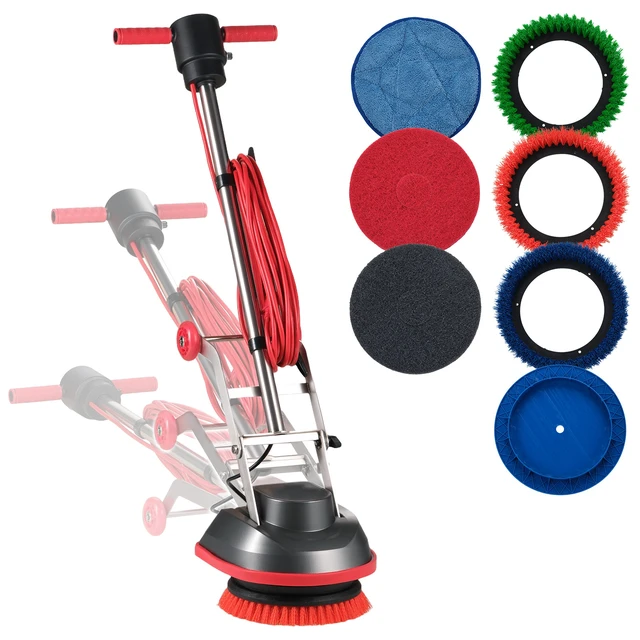 Alt view image 14 of 14 - VEVOR Commercial Floor Scrubber Machine, Heavy Duty Floor Cleaner Polisher with 2 Wheels, Professional Electric Carpet Buffer, Max 1900 RPM, 43 FT Cord, 3 Pads & 3 Brushes - All Floor Surfaces