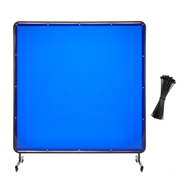 Alt view image 2 of 2 - VEVOR Welding Screen with Frame, 6 x 6 FT Welding Curtain Screen, Flame-Resistant Vinyl Safety Protection Screens with Lockable Swivel Wheels & 6-Level UV Protection for Workshop/Industrial Use, Blue