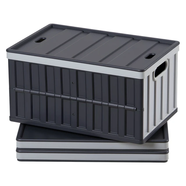 Alt view image 8 of 8 - VEVOR Plastic Collapsible Storage Bins with Lids, 65L 3 Packs, Stackable Folding Storage Crates with Handles, Holds 84 lbs Per Bin, Heavy Duty Containers, Space-Saving Baskets, for Home Organizing