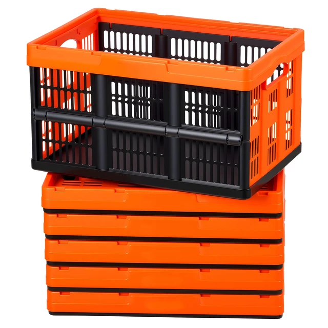 Alt view image 8 of 8 - VEVOR Plastic Collapsible Storage Bins, 45L 6 Packs, Stackable Folding Storage Crates with Handles, Holds 33 lbs Per Bin, Foldable Heavy Duty Containers, Space-Saving Baskets, for Home Organizing