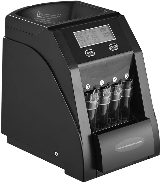 Alt view image 8 of 8 - VEVOR USD Coin Sorter, Coin Counter Machine for 4 Kinds of USD Coins, Coin Sorter and Wrapper Machine Holds up to 200 Coins, LCD Screen Display Coin Storage Included 4 Coin Tubes and Boxes