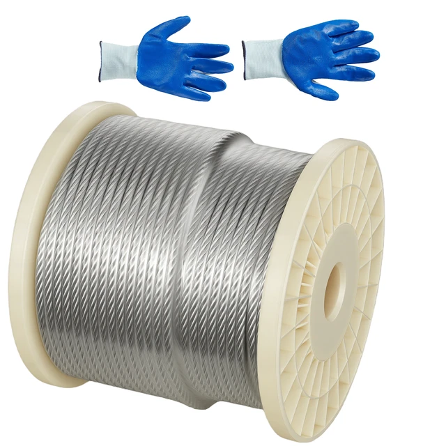 Alt view image 10 of 10 - Wire Rope, 1/4" 250 ft Zinc Galvanized Carbon Steel Cable with Gloves, 7000 lbs Breaking Strength, 7 x 19 Strands Construction Marine Aircraft Grade for Handrail Stair Decking Fence Outdoors