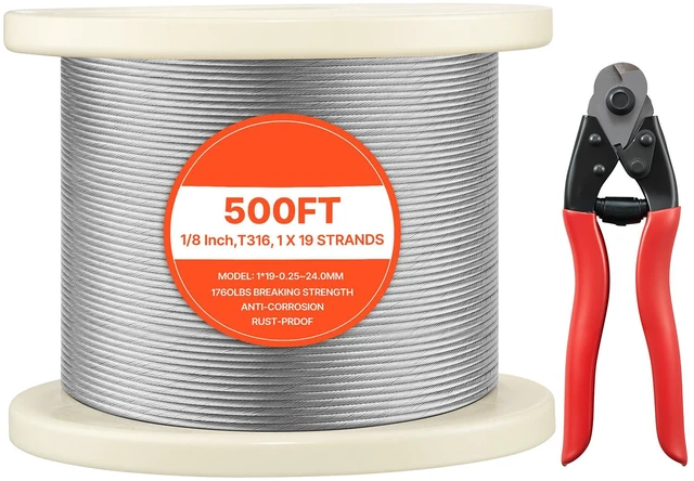Alt view image 9 of 9 - 316 Stainless Steel Cable 1/8" 1x19 Steel Cable Wire Rope 150M/500FT Cable Railing Transport Wire Rope Cable for Railing Decking DIY Balustrade(150M)