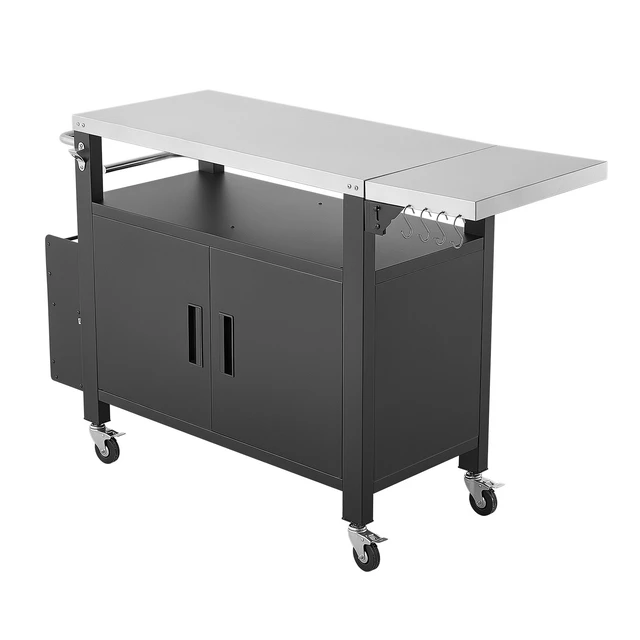 Alt view image 8 of 8 - VEVOR Outdoor Grill Cart with Storage Cabinet, 55.1 Inch Grill Table, Waterproof Kitchen Island with Stainless Steel Top, Shelf, and Wheels, Movable Food Prep Station for Patio Bar Backyard BBQ