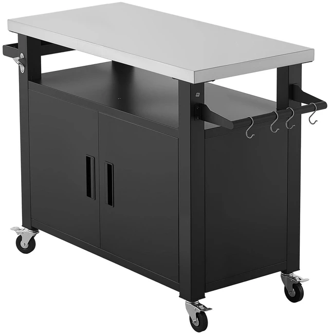 Alt view image 8 of 8 - VEVOR Outdoor Grill Cart with Storage Cabinet, 53.1 Inch Grill Table, Waterproof Kitchen Island with Stainless Steel Top, Shelf, and Wheels, Movable Food Prep Station for Patio Bar Backyard BBQ