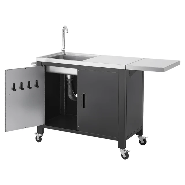 Alt view image 8 of 8 - VEVOR Outdoor Grill Cart with Sink and Storage Cabinet, 52 Inch Grill Table, Waterproof Kitchen Island with Stainless Steel Top, Spice Rack, Wheel, Movable Food Prep Station for Patio Bar Backyard BBQ