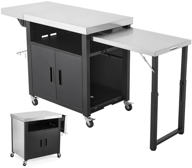 Main image of VEVOR Outdoor Grill Cart with Storage Cabinet, 74.8 Inch Grill Table, Waterproof Kitchen Island with Stainless Steel Top, Pull-Out Plate, Wheels, Movable Food Prep Station for Patio Bar Backyard BBQ