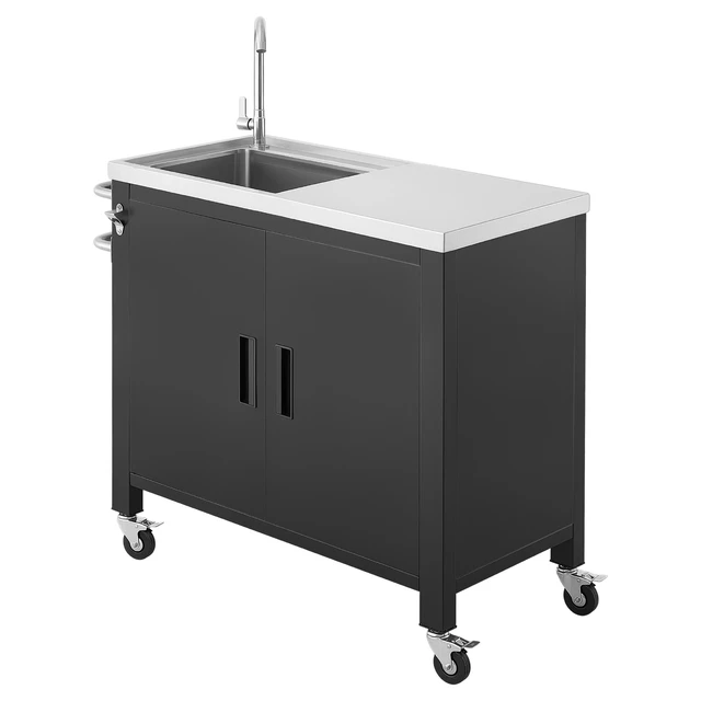 Alt view image 8 of 8 - VEVOR Outdoor Grill Cart with Sink and Storage Cabinet, 38 Inch Grill Table, Waterproof Kitchen Island with Stainless Steel Top, Spice Rack, Wheel, Movable Food Prep Station for Patio Bar Backyard BBQ