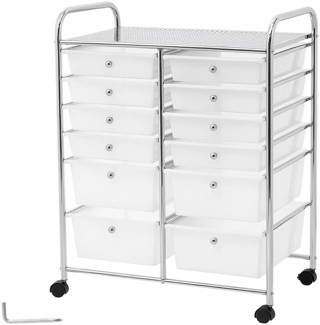 Main image of VEVOR Rolling Cart with Drawers, Double Row 12 Drawer Storage Organizer, Mobile Utility Cart with Chrome Steel Frame, Universal Casters & 2 Brakes, for Office, Classroom, Craft Room, Studio, Garage