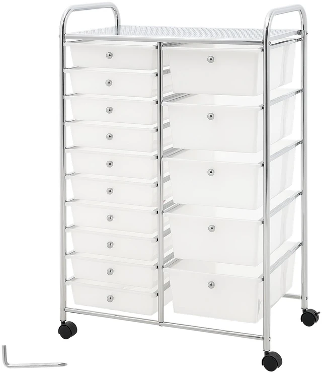 Main image of VEVOR Rolling Cart with Drawers, Double Row 15 Drawer Storage Organizer, Mobile Utility Cart with Chrome Steel Frame, Universal Casters & 2 Brakes, for Office, Classroom, Craft Room, Studio, Garage