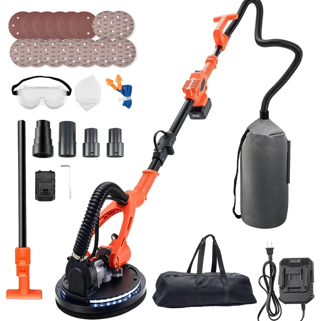 Alt view image 8 of 8 - VEVOR Cordless Drywall Sander, 450W Electric Sander, Popcorn Ceiling Removal Tool with Vacuum Dust Collection, 7 Variable Speed 0-1600 RPM, LED Light, Foldable & Extendable Handle, 15 Sanding Discs