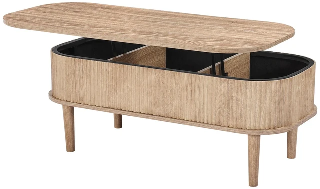 Alt view image 8 of 8 - VEVOR 39.4 in Lift Top Coffee Table, Fluted Oval Coffee Table with 3 Hidden Compartment, Mid Century Wooden Oval Center Desk with Storage, Lift Up Tabletop for Home & Office, Easy Assembly, Burlywood