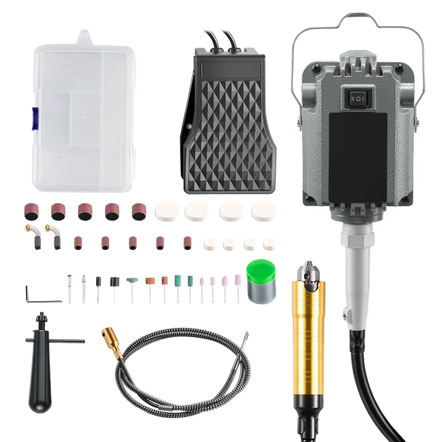 Alt view image 8 of 8 - VEVOR Flex Shaft Grinder, 1000W 30000RPM Electric Flex Shaft Rotary Tool, Foot-Pedal Control Hanging Carver Grinder with 74PCS Accessory Kit for Sanding Buffing Polishing Cutting