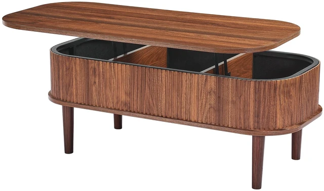Alt view image 8 of 8 - VEVOR 39.4 in Lift Top Coffee Table, Fluted Oval Coffee Table with 3 Hidden Compartment, Mid Century Wooden Oval Center Desk with Storage, Lift Up Tabletop for Home & Office, Easy Assembly, Walnut