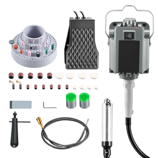 Alt view image 8 of 8 - VEVOR Flex Shaft Grinder, 125W 18000RPM Electric Flex Shaft Rotary Tool, Foot-Pedal Control Hanging Carver Grinder with 112PCS Accessory Kit for Sanding Buffing Polishing Cutting