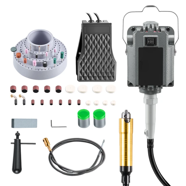 Alt view image 8 of 8 - VEVOR Flex Shaft Grinder, 1200W 30000RPM Electric Flex Shaft Rotary Tool, Foot-Pedal Control Hanging Carver Grinder with 112PCS Accessory Kit for Sanding Buffing Polishing Cutting