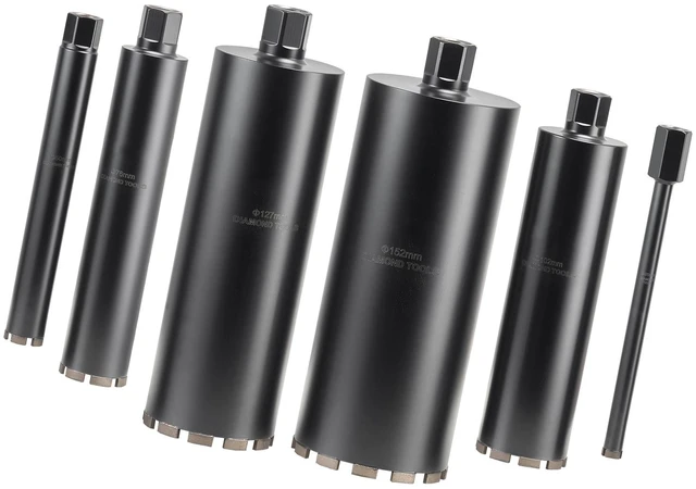 Alt view image 9 of 9 - Core Drill Bit, 6 Pieces, 1/2/3/4/5/6 inch Diameter, 14 inch Drilling Depth, 1-1/4 in-7 Internal Thread, High-Precision Welding, Wet Diamond Core Bit for Reinforced Concrete, Bricks, and Masonry