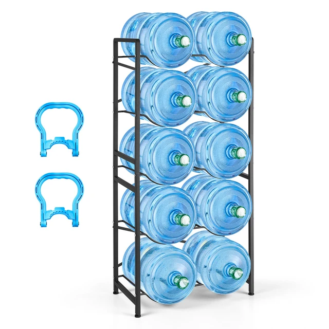 Alt view image 8 of 8 - VEVOR Water Jug Holder, 5 Tiers Double Rows 3 and 5 Gallon Water Bottle Holder for 10 Bottles, Heavy Duty Jug Rack Organizer with Handles, Easy Assembly, for Kitchen, Office, Living Room, Black