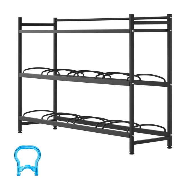 Alt view image 8 of 8 - VEVOR Water Jug Holder, 3 Tiers 4 Rows 3 and 5 Gallon Water Bottle Holder for 8 Bottles, Heavy Duty Jug Rack Organizer with Storage Shelf, Angled Design, for Kitchen, Office, Living Room, Black