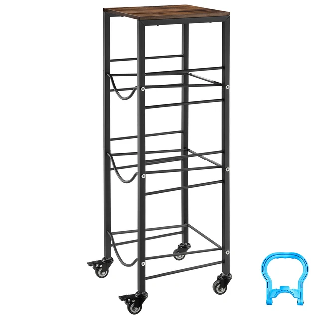 Alt view image 8 of 8 - VEVOR Water Jug Holder, 4 Tiers 3 and 5 Gallon Water Bottle Holder for 3 Bottles, Heavy Duty Jug Rack Organizer with Storage Shelf and Casters, for Kitchen, Office, Living Room, Black and Brown