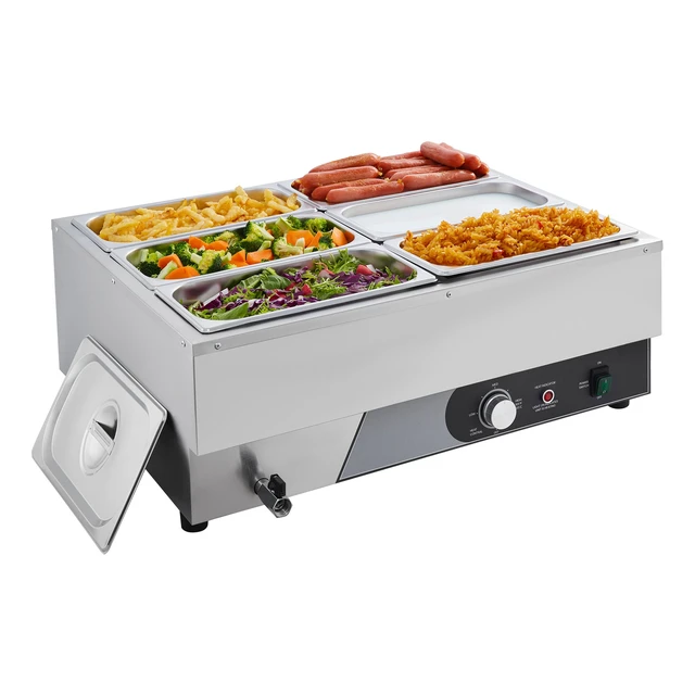 Alt view image 9 of 9 - Commercial Food Warmer, 1500W Electric Stainless Steel Steam Food Warming with Lid, Fast Heating Countertop Buffet Bain Marie with Six 1/3 Size Food Pans, for Catering, Restaurant and Party