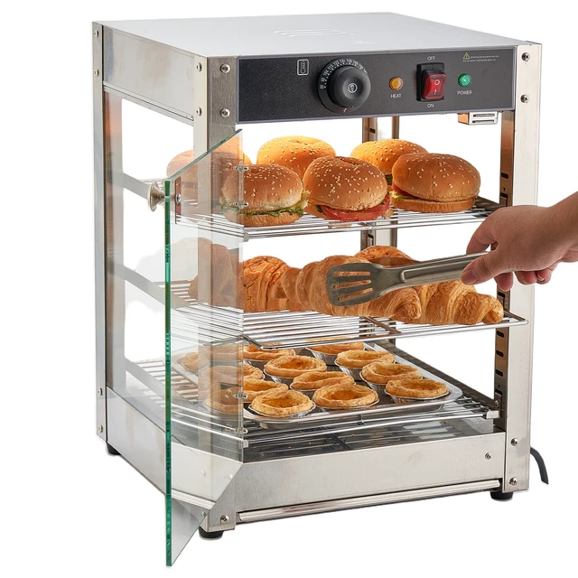 Alt view image 9 of 9 - VEVOR 3-Tier Commercial Food Warmer Display, 800W Food Display Warmer with LED Light, Adjustable Shelf and Stainless Steel Frame, 86~185 Air Heating, 34L for Hamburger, Pizza, Bread, Fried Chicken