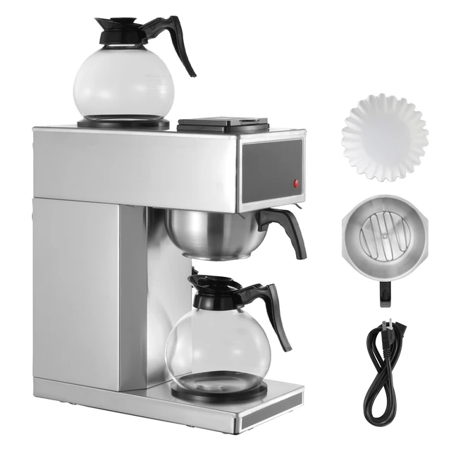 Alt view image 9 of 9 - VEVOR Commercial Drip Coffee Maker, 12 Cups Coffee-Maker Machine with 2 Glass Carafes and 2 Decanter Warmer Plates, Stainless Steel Drip Style Coffee Brewer, for Restaurant, Office, Coffee Shop & Home