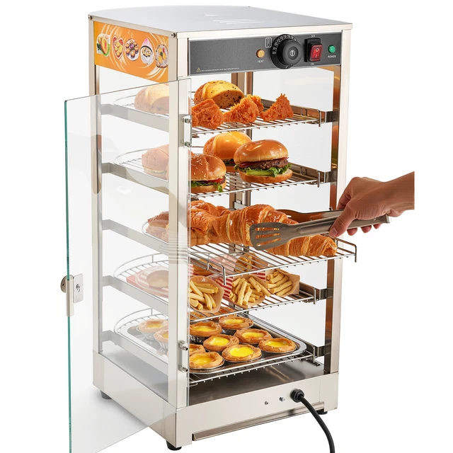 Alt view image 9 of 9 - VEVOR 5-Tier Commercial Food Warmer Display, 800W Food Display Warmer with LED Light, Adjustable Shelf and Stainless Steel Frame, 86~185 Air Heating, 60L for Hamburger, Pizza, Bread, Fried Chicken