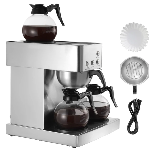 Alt view image 2 of 2 - Commercial Drip Coffee Maker, 12 Cups Coffee-Maker Machine with 4 Glass Carafes and 4 Decanter Warmer Plates, Stainless Steel Drip Style Coffee Brewer, for Restaurant, Office, Coffee Shop & Home