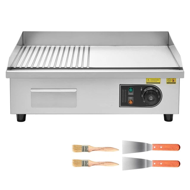 Alt view image 8 of 8 - VEVOR Commercial Electric Griddle, 1600W Countertop Half-Flat Top Grill, 122-572 Adjustable Temp, 21.26x11.81x0.39in Stainless Steel Griddle Grill with 2 Shovels and 2 Brushes for Home or Restaurant