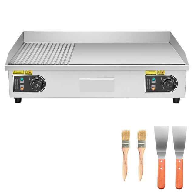 Alt view image 8 of 8 - VEVOR Commercial Electric Griddle, 2800W Countertop Half-Flat Top Grill, 122-572 Adjustable Temp, 28.74x15.75x0.39in Stainless Steel Griddle Grill with 2 Shovels and 2 Brushes for Home or Restauran