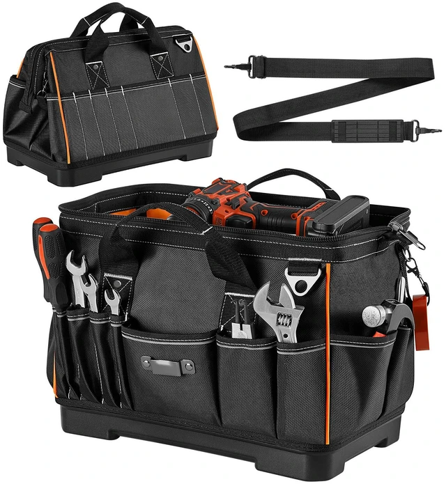 Alt view image 8 of 8 - VEVOR Tool Bag, 16.1 Inch, 33-Pocket Portable Large Tool Box Organizer Storage, Toolbox with Water-Resistant Base, Zipper, Adjustable Shoulder Strap Toolbag, for Men Women Dad Husband Fathers Day