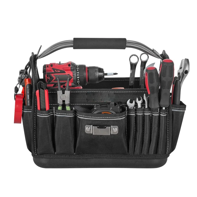 Alt view image 8 of 8 - VEVOR Tool Bag, 13 Inch, 33-Pocket Open Top Tool Tote, Portable Electrical Maintenance Toolbox Organizer Storage with Hard Plastic Base, Adjustable Shoulder Strap, for Professionals DIY & Jobsite Use