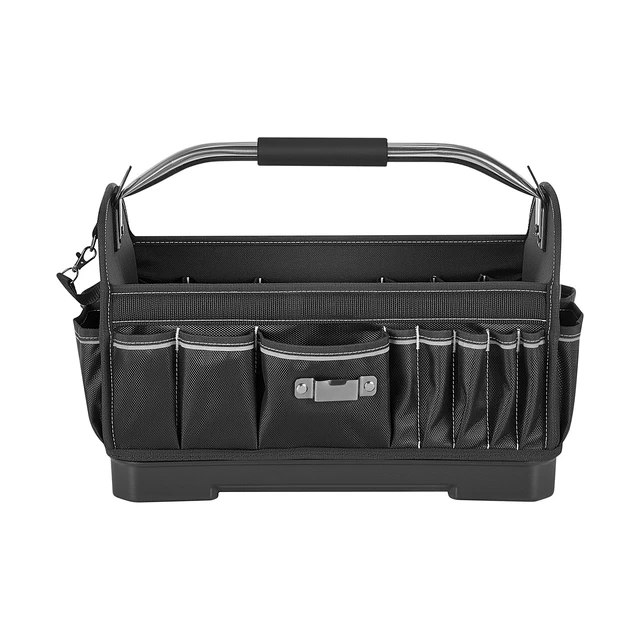 Alt view image 8 of 8 - VEVOR Tool Bag, 16.1 Inch, 33-Pocket Open Top Tool Tote, Portable Electrical Maintenance Toolbox Organizer Storage with Hard Plastic Base, Adjustable Shoulder Strap, for Professionals DIY & Jobsite