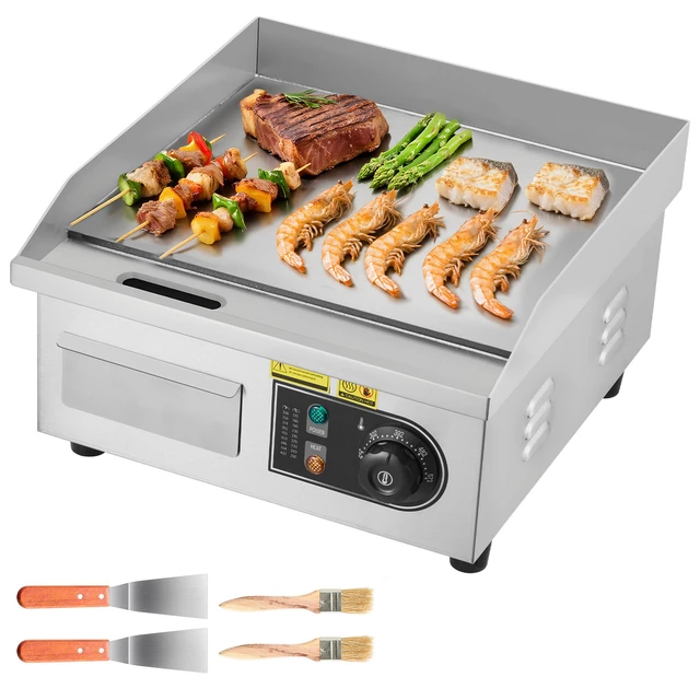 Alt view image 3 of 3 - VEVOR Commercial Electric Griddle, 1700W Countertop Flat Top Grill, 122-572 Adjustable Temp, 14.17 x 11.81 x 0.39in Stainless Steel Griddle Grill with 2 Shovels and 2 Brushes for Home or Restaurant
