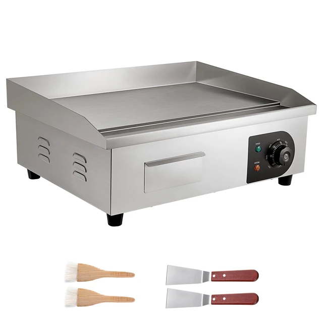 Alt view image 9 of 9 - VEVOR Commercial Electric Griddle, 21 x 11.8 inch, 1750W, 122-570°F Adjustable Temp Control, Stainless Steel Countertop Flat Top Grill with 2 Spatulas, 2 Brushes and 4 Foot Pads, for Steak, Pancake