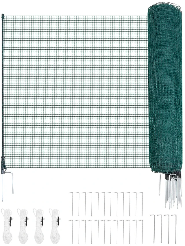 Main image of VEVOR Temporary Fence with Posts, 3 x 98.4 FT Plastic Mesh Fencing, Garden Safety Fences Netting with Double-Spike Stakes & Guy Ropes, Temporary Fence for Dogs, Chickens, Plants, Outdoor Yards