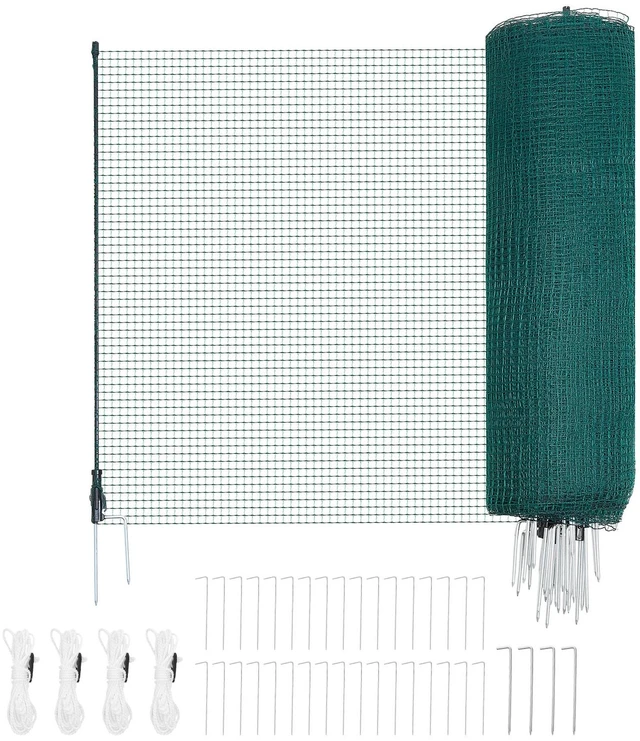 Main image of VEVOR Temporary Fence with Posts, 3 x 164 FT Plastic Mesh Fencing, Garden Safety Fences Netting with Double-Spike Stakes & Guy Ropes, Temporary Fence for Dogs, Chickens, Plants, Outdoor Yards