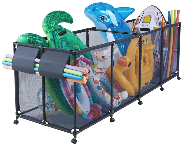 Main image of VEVOR Pool Storage Bin, 103 x 32 x 35 in, Rolling Pool Float Storage Organizer with Side Pockets & Noodles Holder, Durable Metal Frame, Poolside Toys Breathable Mesh Basket for Swimming Pools