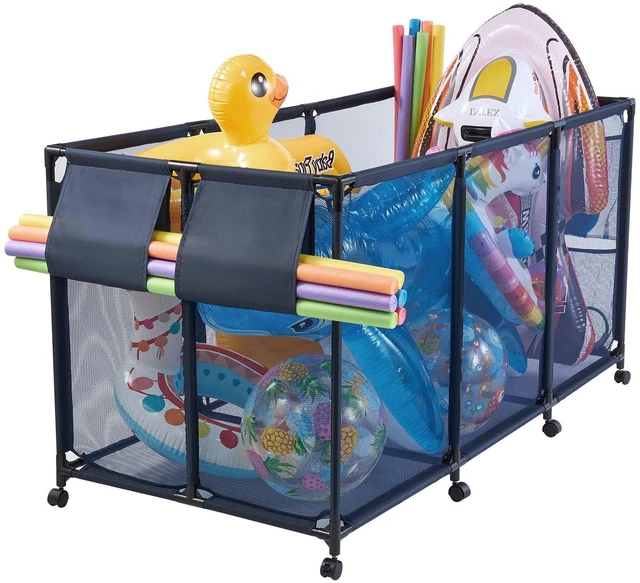Main image of VEVOR Pool Storage Bin, 69 x 32 x 35 in, Rolling Pool Float Storage Organizer with Side Pockets & Noodles Holder, Durable Metal Frame, Poolside Toys Breathable Mesh Basket for Swimming Pools
