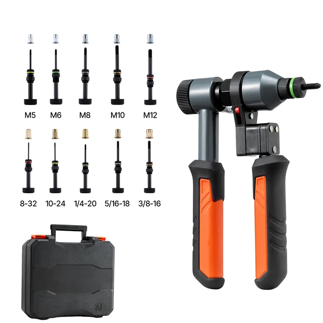 Alt view image 8 of 8 - VEVOR Rivet Nut Tool Kit, 9-Inch Ratchet Rivnut Tool Kit, with 10 Mandrels and 100 Nuts, Metric and SAE Size M5, M6, M8, M10, M12, 8-32, 10-24, 1/4-20, 5/16-18, 3/8-16 UNC, with a Rugged Carrying Case