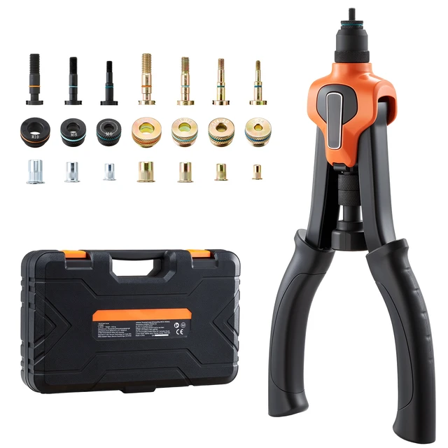 Alt view image 2 of 2 - Vevor Rivet Nut Tool Kit, 14-Inch Two-Handed Rivnut Tool Kit, with 7 Mandrels and 70 Nuts, Metric and SAE Size M6, M8, M10, 10-24, 1/4-20, 5/16-18, 3/8-16 UNC, with a Carrying Case, for Home, Auto