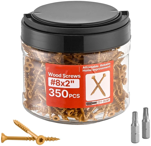 Alt view image 9 of 9 - VEVOR #8 Wood Screws Anti-Rust 2-Inch Outdoor Deck Screws 350PCS T25/Torx Star Drive