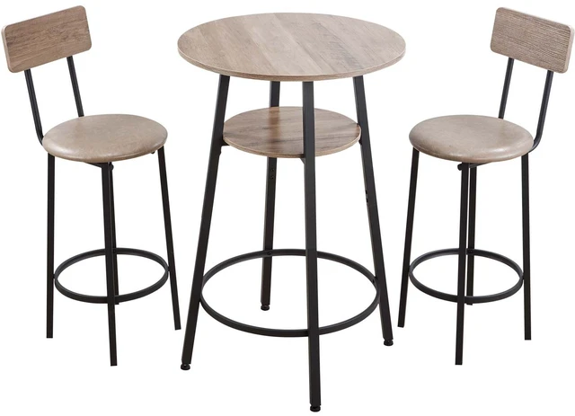 Alt view image 2 of 2 - Vevor Bar Table, 3PCS 23.5 Bars Tables Set, Bar Tables and Chair Set with Rounded Corner Design, Round Pub Table with Two Stools for Office Desk, Breakfast Corner, Mini Bars, Light Gray, Black