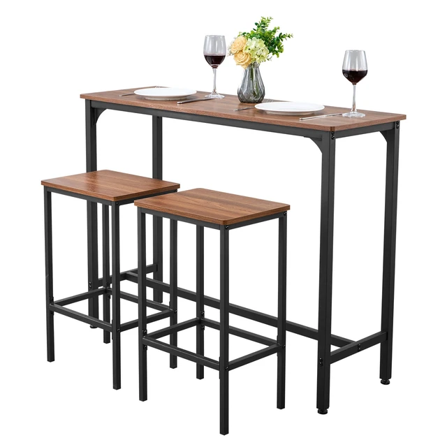 Alt view image 2 of 2 - Vevor Bar Table, 3PCS 47 Bars Tables Set, Bar Tables and Chair Set with Rounded Edge Design, Rectangular Pub Table with Two Stools for Office Desk, Breakfast Corner, Mini Bars, Rustic Brown, Black