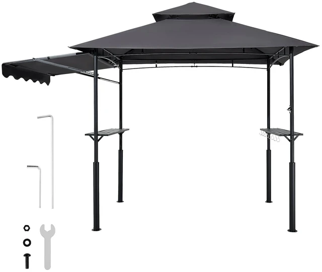 Alt view image 2 of 2 - VEVOR 8'x5' Reinforced BBQ Grill Gazebo Canopy with Shelf & Awning Double-Tiered Top